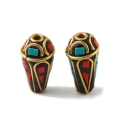 Cone Handmade Polymer Clay Indonesia Beads, with Resin & Unplated Brass, Colorful, Cone, 21x11mm, Hole: 2mm