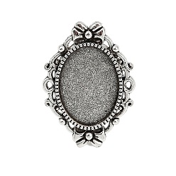 Античное Серебро Основа для кольца с платформой, эластичная, железо, сплав, без кадмия и без свинца, античное серебро, 17x5 мм, овальный поднос: 18x13 мм