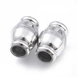 Stainless Steel Color Tarnish Resistant 304 Stainless Steel Magnetic Clasps with Glue-in Ends, Column, Stainless Steel Color, 18x12x12mm, Hole: 6mm