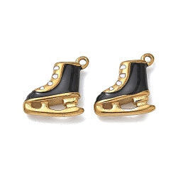 Shoes 304 Stainless Steel Enamel Pendants, Shoes Charms, Ion Plating(IP), Real 18K Gold Plated, Ice Skates, 13x12x4mm, Hole: 3mm