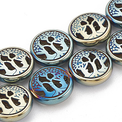 Rainbow Plated Electroplate Non-magnetic Synthetic Hematite Beads Strands, Flat Round, Rainbow Plated, 12~12.5x4mm, Hole: 1mm, about 32pcs/strand, 16.14 inch