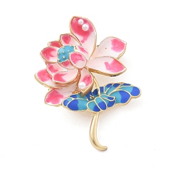 Светло-Вишневый Эмалевые булавки в виде лотоса, броши из сплава для одежды рюкзака, с пластиковой жемчужины, светло-вишневый, 56x41 мм