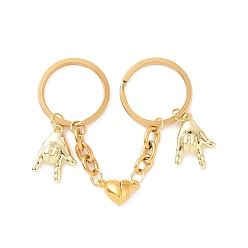 Золотой Сплав люблю тебя жест кулон брелки, брелок для пары с магнитной застежкой-сердечком, золотые, 10.9 см