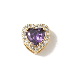 Сине-фиолетовый Латунные микро проложить кубического циркония бусы, сердце, стойки покрытие, долговечный, без кадмия и без свинца, реальный 18 k позолоченный, синий фиолетовый, 9.5x9.5x6.5 мм, отверстие : 4.5x2.5 мм