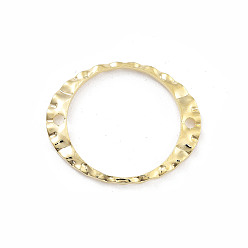 Real 24K Gold Plated Brass Textured Hollow Oval Links, Cadmium Free & Lead Free, Real 24K Gold Plated, 24x19.5x1mm, Hole: 1.6mm