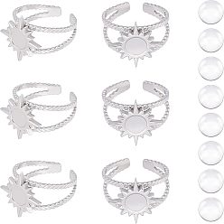 Нержавеющая Сталь Цвет Наборы для самостоятельного изготовления колец в форме солнца, включая 304 открытая манжета из нержавеющей стали с эмалированным кольцом для пальцев, Кабошоны из стекла, цвет нержавеющей стали, 20 шт / коробка