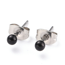 Черный Серьги-гвоздики из акрила с искусственным жемчугом, с 304 гайками из нержавеющей стали, круглые, чёрные, 14x3 мм, штифты : 0.7 мм