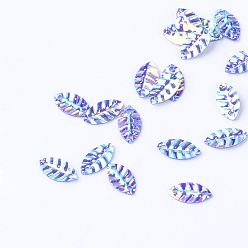 Розовато-лиловый Пластиковые ссылки блестка, блестки бисер, лист, розовато-лиловый, 8.5x4.5x0.5 мм, Отверстие : 1 мм , около 30000 шт / 500 г