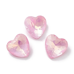 Розовый Стеклянные стразы кабошоны, точка назад и задняя пластина, граненые, сердце, светло-розовый, 8x8x4.5 мм
