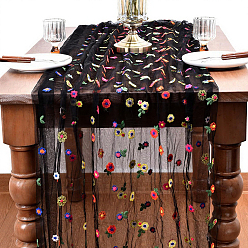 Черный Бегунок стола полиэстера, для обеденного стола, прямоугольник с цветочным узором, чёрные, 3000x720x1.5 мм