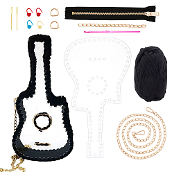 Mixed Color DIY Guitar Shape Purse Knitting Kit, Including Acrylic Bag Frame, Iron Cable Chain Bag Strap & Chains, D-rings, Aluminum Alloy Crochet Hook, Plastic Marking Buckles & Needles, Zipper, Cotton Cords, Mixed Color