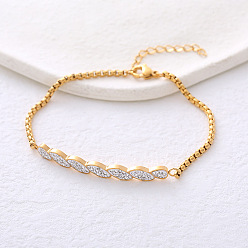 Золотой Винтажные браслеты из нержавеющей стали с микропаве из прозрачных кубических цирконий, браслеты-цепочки для женщин, золотые