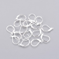 Silver Brass Leverback Earring Findings, with Loop, Silver Color Plated, Size: about 11mm wide, 15.5mm long, hole: 2mm
