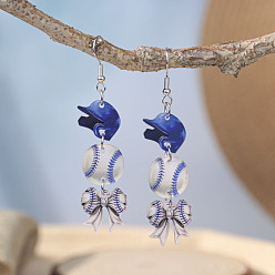 Baseball Акриловые серьги болтаться, платина, бантом, спортивная тема, бейсбол, 70x15 мм