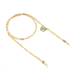 Green Eyeglasses Chains, Neck Strap for Eyeglasses, with Alloy Cellulose Acetate(Resin) Pendants, Brass Paperclip Chains, 304 Stainless Steel Lobster Claw Clasps and Rubber Loop Ends, Golden, Green, 27.55 inch(70cm)