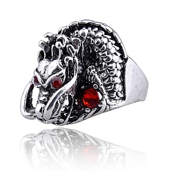 Dragon Alloy Adjustable Rings, with Siam Rhinestone, Dragon, Wide: 20~45mm