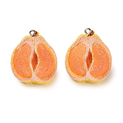 Коралловый Подвески из непрозрачной смолы с имитацией фруктов, очарование грейпфрута, с железной платиной петлей, коралл, 33x28x19.5 мм, отверстие : 2 мм