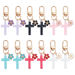 (52) Непрозрачная лаванда 12 шт. 6 подвесные украшения из цветной смолы и эмали, с поворотными застежками сплава, крестик, золотые, разноцветные, 66 мм