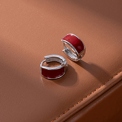 Темно-Красный Серьги-кольца из латуни с эмалью, кольцо, платина, темно-красный, 13x14 мм