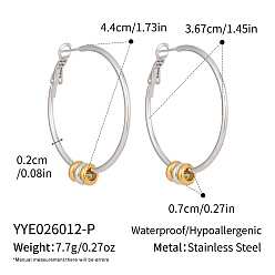 Stainless Steel Color 304 Stainless Steel Big Hoop Earrings for Women, Stainless Steel Color, 44x36.7x2mm