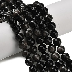 Silver Sheen Obsidian Бусы из натурального серебра обсидиан, граненые, круглые, 10 мм, отверстие : 1 мм, около 38~39 шт / нитка, 15.16'' (38.5 см)