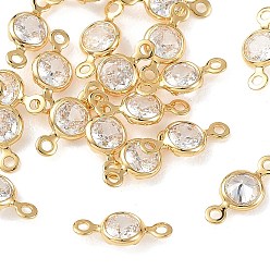 Clear SHEGRACE Brass Pave Cubic Zirconia Flat Round Connector Charms, Cadmium Free & Nickel Free & Lead Free, Long-Lasting Plated, Real 18K Gold Plated, Clear, 10.5x5x2mm, Hole: 1.2mm