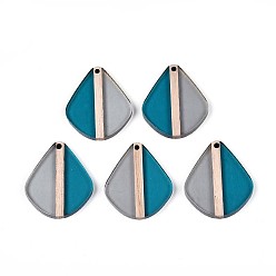 Стально-синий Прозрачные подвески из смолы и дерева, слеза, два тона, стальной синий, 32.5~33x27.3~27.9x3.5 мм, отверстие : 2 мм