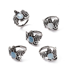 Аквамарин Регулируемые кольца динозавров из натурального аквамарина, антикварные серебряные латунные украшения для женщин, 2~19 мм, внутренний диаметр: американский размер 7(17.3мм)