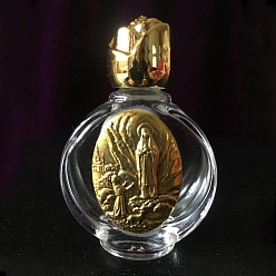 Antique Golden Glass Holy Water Bottle with Zinc Alloy Cap, Religion Portable Refillable Container, Antique Golden, 6.7x4.4cm