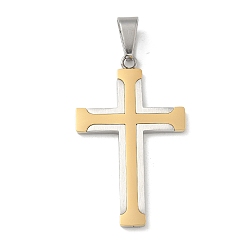 Позолоченный и Цвет Нержавейки 304 подвески из нержавеющей стали, крест подвески, настоящее золото и нержавеющая сталь, 41x25x2.5 мм, отверстие : 8x5 мм