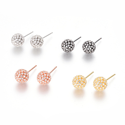 Mixed Color Brass Micro Pave Clear Cubic Zirconia Stud Earrings, Ball Stud Earrings, Mixed Color, 23.5x11.5mm, Pin: 0.8mm