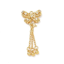 Настоящее золото 18K Латунные микропаве прозрачные подвески с фианитом, без кадмия и без свинца, стойки покрытие, долговечный, подвески в виде бабочки с кисточкой, реальный 18 k позолоченный, 38x16x5 мм, отверстие : 1.4 мм