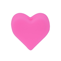 Hot Pink Heart Food Grade Silicone Beads, Hot Pink, 12x13.5mm