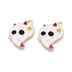 Ghost Подвески из сплава с эмалью на тему Хэллоуина, золотой свет, призрак, 21.5x19x1 мм, отверстие : 1.8 мм