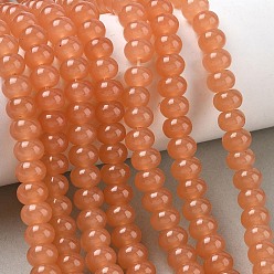 Dark Salmon Dyed Natural White Jade Beads Strands, Smooth Rondelle, Dark Salmon, 8~9x5~5.5mm, Hole: 1.4mm, about 69~74pcs/strand, 14.57~15.16''(37~38.5cm)
