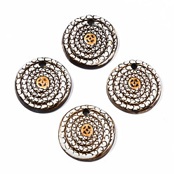 Coconut Brown Handmade Porcelain Pendants, Flat Round, Coconut Brown, 46.5~48.5x9.5~10.5mm, Hole: 4.5mm