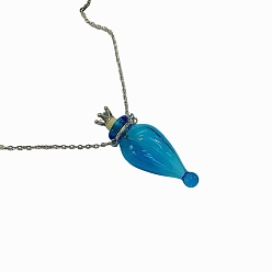 Светло-Голубой Ожерелья с флаконами духов в виде капель лэмпворк, колье-подвеска с цепочками из нержавеющей стали, Небесно-голубой, 23.62 дюйм (60 см)