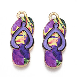 Темная Орхидея Подвески из эмали и сплава, стойки покрытие, шарм вьетнамки, золотой свет, темные орхидеи, 30.2x12x2 мм, отверстие : 2 мм