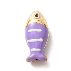 Púrpura Media Colgantes de latón con esmalte, Peces con dijes de rayas, chapado en rack, larga duración plateado, sin plomo y el cadmio, real 18 k chapado en oro, púrpura medio, 18x8x6.5 mm, agujero: 1.2 mm