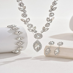 Прозрачный Комплекты цепочек с подвесками и браслетами из латуни с конским глазом и стразами, а также серег-гвоздиков, прозрачные, браслет: 7.09 дюйм(180мм)