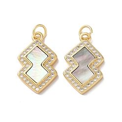 Light Grey Brass Micro Pave Cubic Zirconia Pendants, Cadmium Free & Lead Free, with Shell, Real 18K Gold Plated, Polygon, Light Grey, 20.5x12.5x2.5mm, Hole: 3mm