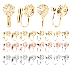 Mixed Color 20pcs 5 style Brass Cuff Earring Settings, with Plug, Mixed Color, 14x8mm, 4pcs/style