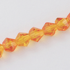 Orange Imitation Austrian Crystal 5301 Bicone Beads, Faceted Glass Beads Strands, Orange, 6x6mm, Hole: 1.2mm, about 44~47pcs/strand, 24.5~25cm