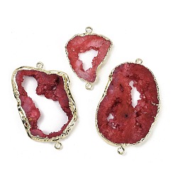 Темно-Красный Окрашенные натуральные друзы агата звенья, с латунной окантовкой, золотые, темно-красный, 36.5~79x21~44x6.5~9 мм, отверстие : 2.5 мм