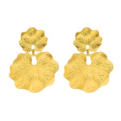 Настоящее золото 18K Сложенный лист 304 серьги-гвоздики из нержавеющей стали для женщин, реальный 18 k позолоченный, 65x45.5 мм