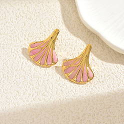 Pink Серьги-гвоздики с эмалью из нержавеющей стали, золотые, розовые, 26.3x22.3 мм