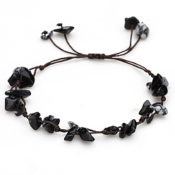 Снежный Обсидиан Браслеты из плетеных бусин из натурального снежинки с обсидианом, чип, 6-1/4~10-1/4 дюйм (16~26 см)