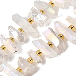 Прозрачный Гальванические природный кристалл кварца бусы пряди, граненые, палочка для наггетсов, с бисером, прозрачные, 11~25x3~9x4~10 мм, отверстие : 1~1.2 мм, около 19~26 шт / нитка, 7.09~7.48'' (18~19 см)