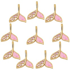Real 18K Gold Plated 10Pcs Brass Micro Pave Plum Cubic Zirconia Pendants, with Enamel and Shell, Long-Lasting Plated, Mermaid, Real 18K Gold Plated, 21x18x4mm, Hole: 6x3mm