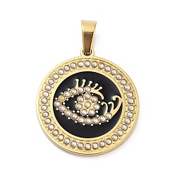 Черный 304 прелести нержавеющей стали, с стразами и эмалью, реальный 18 k позолоченный, очарование сглаза, чёрные, 27.5x24.5x2 мм, отверстие : 6.5x4 мм